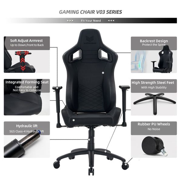 VICTORAGE PU Leder Luxus Bürostuhl Home Chair (Schwarz + Carbon)