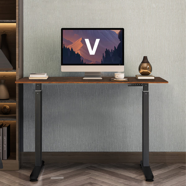 Height Adjustable Electric Standing Desk with Walnut Board, Black Frame