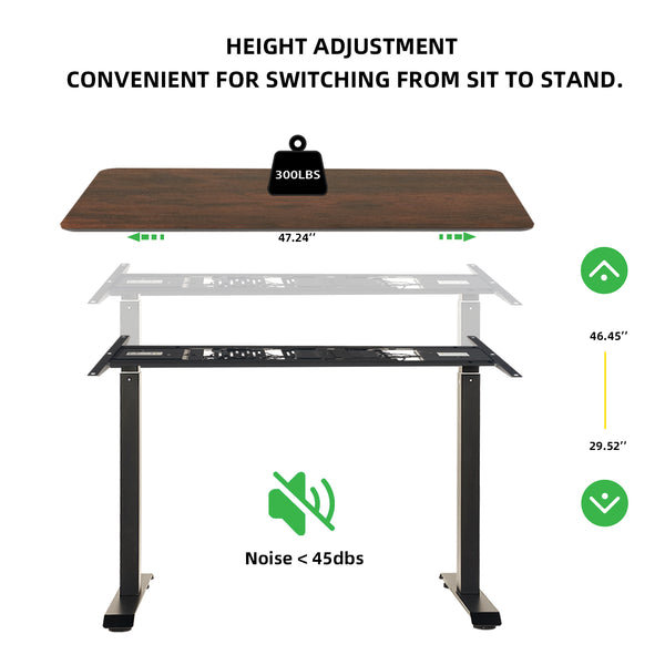 Height Adjustable Electric Standing Desk with Walnut Board, Black Frame